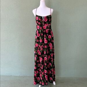 Alice + Olivia Black and Pink Floral Maxi Dress